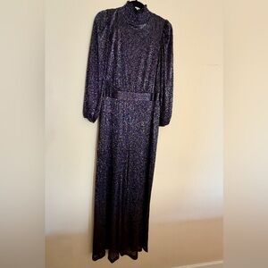 Eliza J Navy Metallic Shimmer Long Sleeve Dress